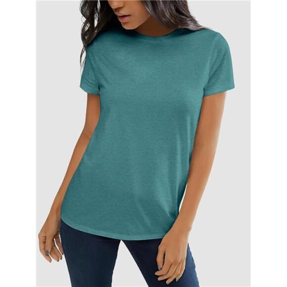 Women's Blue Green‎ T Shirt Summer Tops Short Sleeve Basic Casual Shirt Tops - Picture 4 of 6